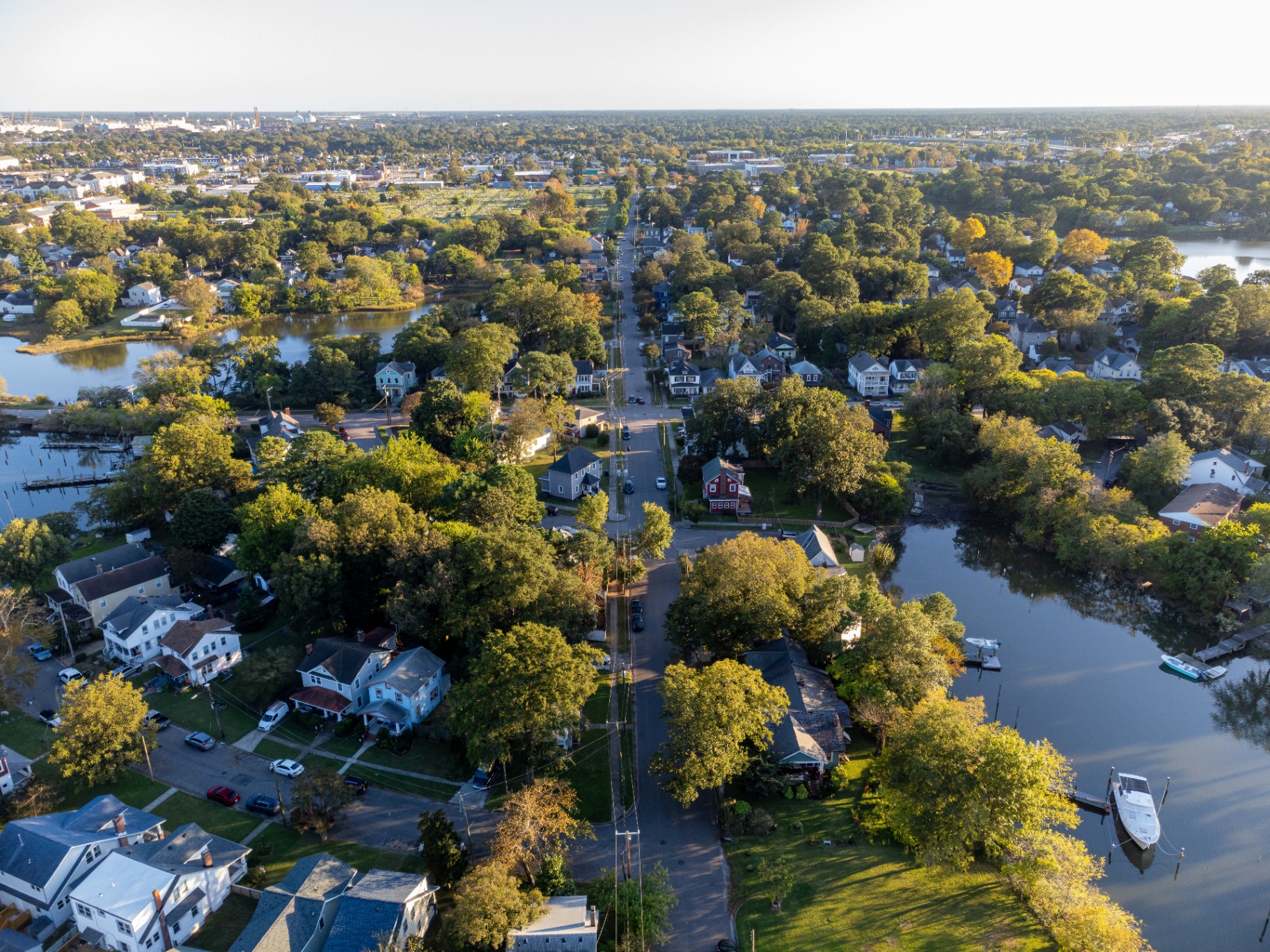 Aerial view of Tidewater Hampton Roads Virginia residential neighborhoods served by That 1 Painter