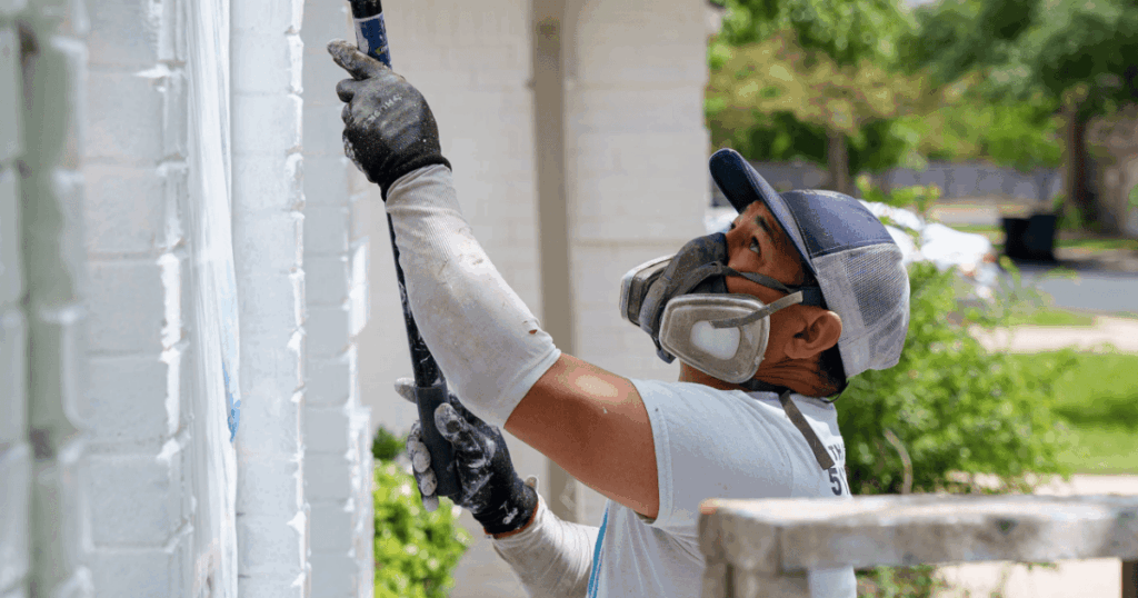 White house with a well-finished exterior being painted by a professional painter in Eden Prairie, MN.