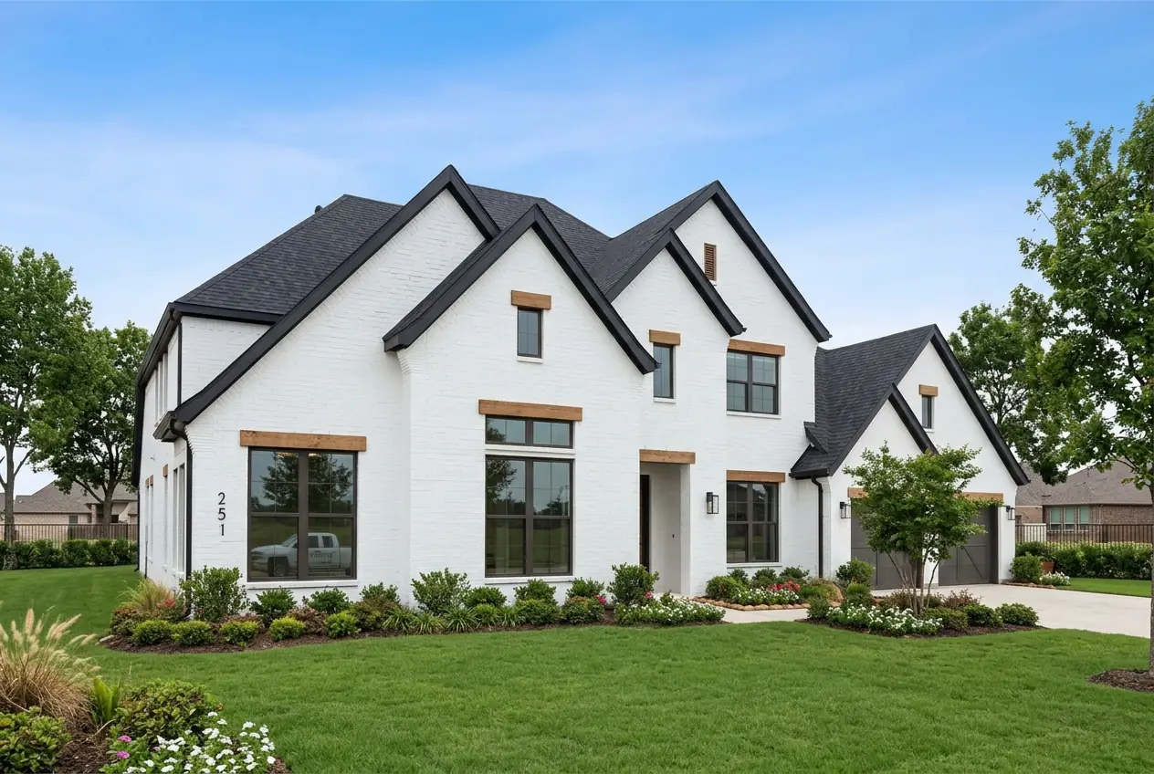 Homeowner reviewing freshly painted brick exterior at final project walkthrough