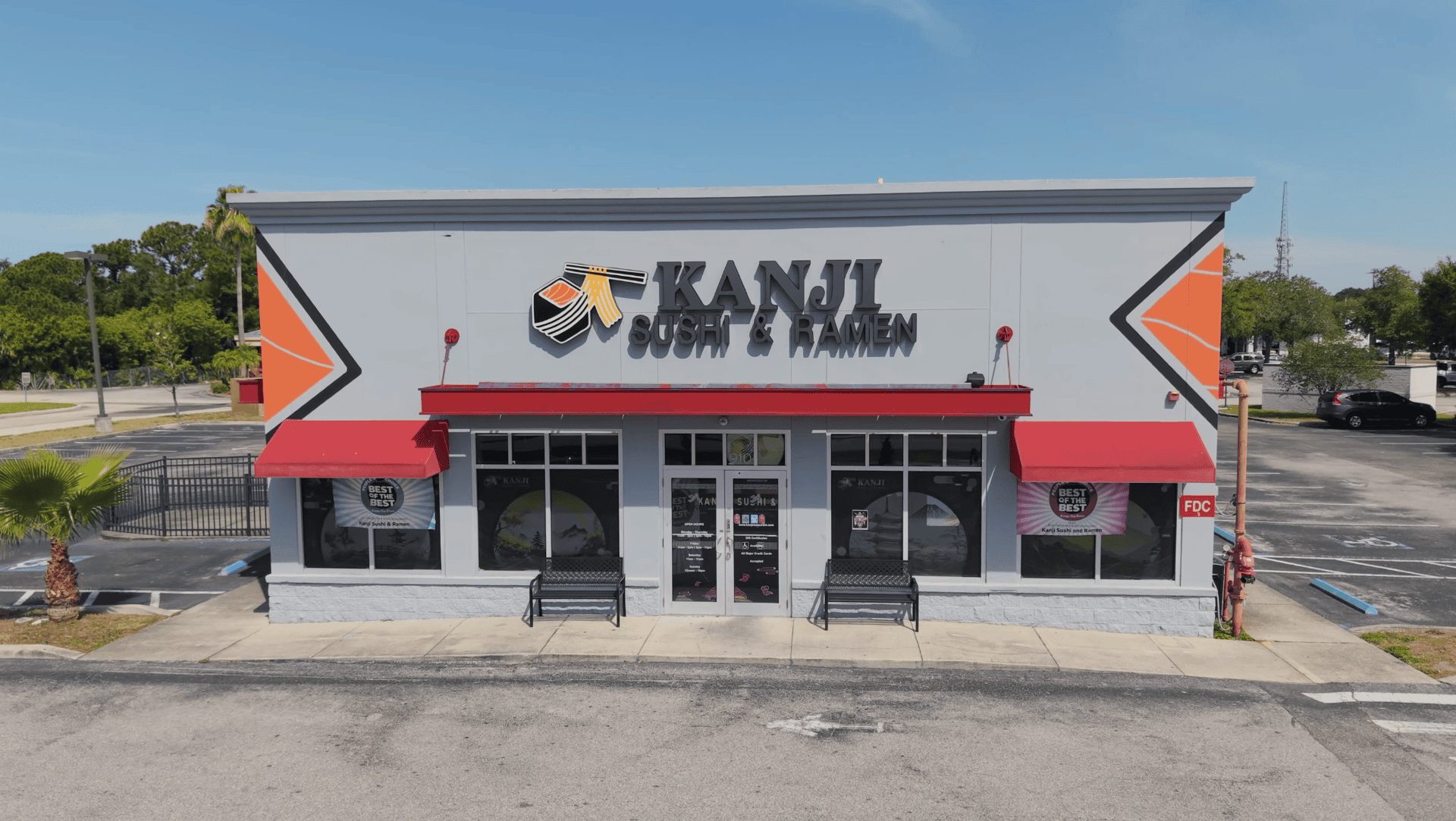 Professional commercial storefront painting project for Kanji Sushi & Ramen in Tampa Bay by That 1 Painter