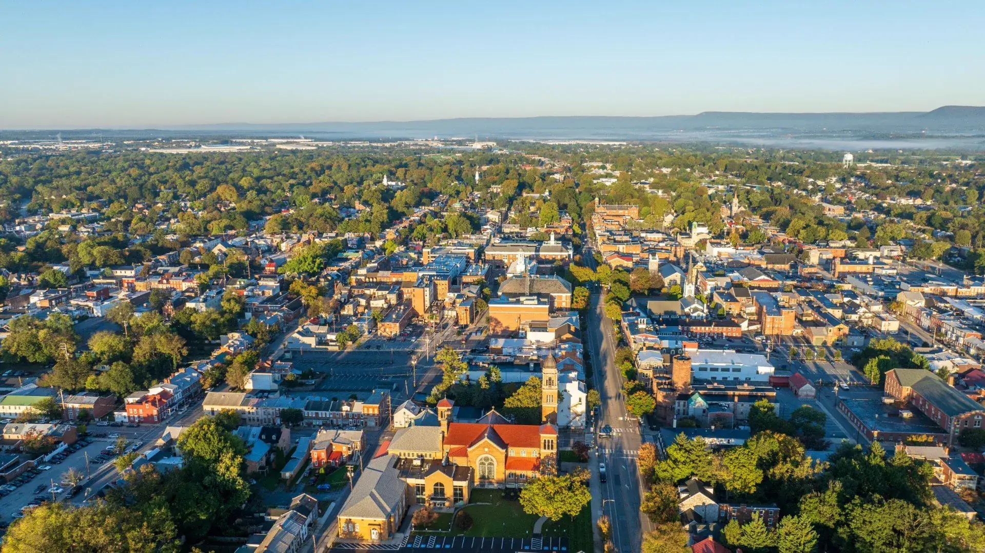Aerial view of Harrisburg, Hershey, Lancaster, and York along the Susquehanna Valley served by That 1 Painter Central PA