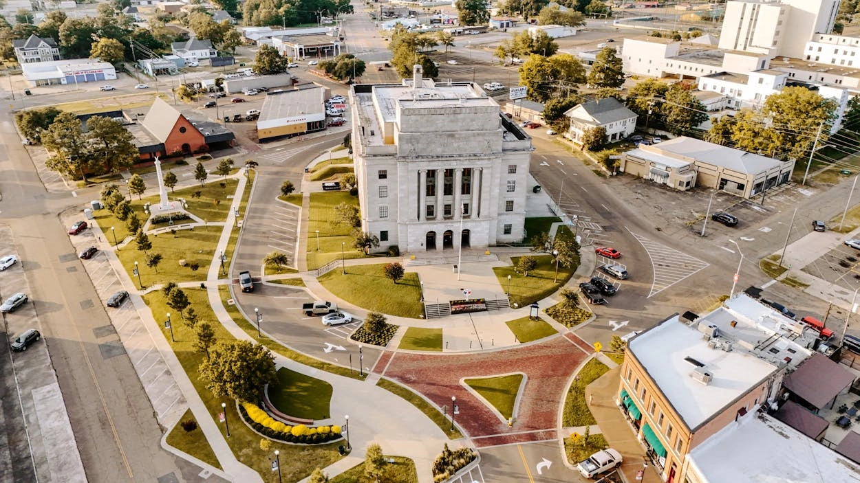 Aerial view of Texarkana straddling the Texas and Arkansas state line served by That 1 Painter Texarkana
