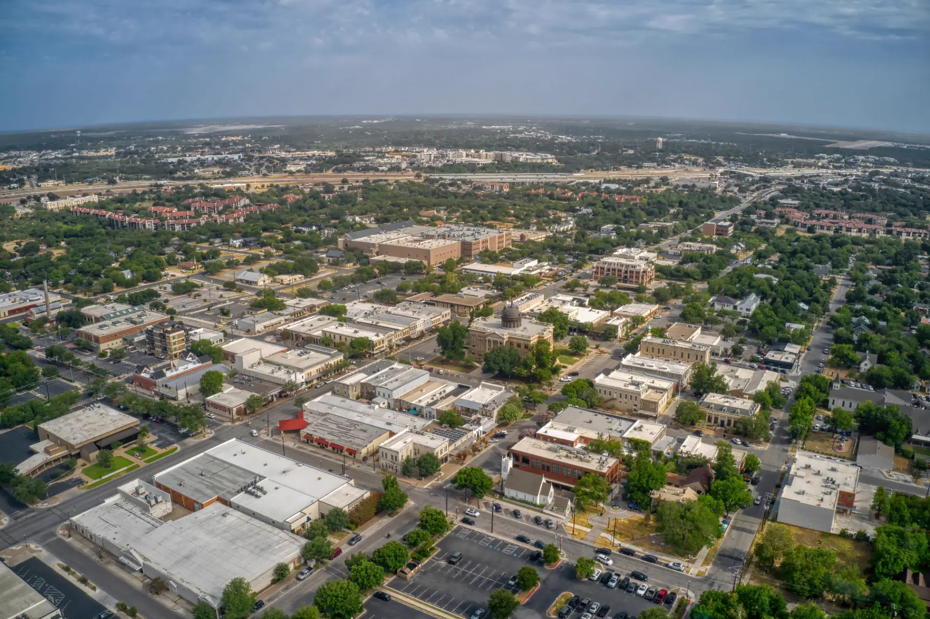 Aerial view of Georgetown, Liberty Hill, and the Highland Lakes served by That 1 Painter Georgetown