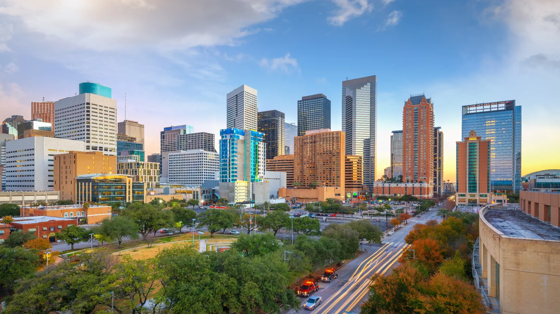 Aerial view of Central Houston neighborhoods served by That 1 Painter Central Houston