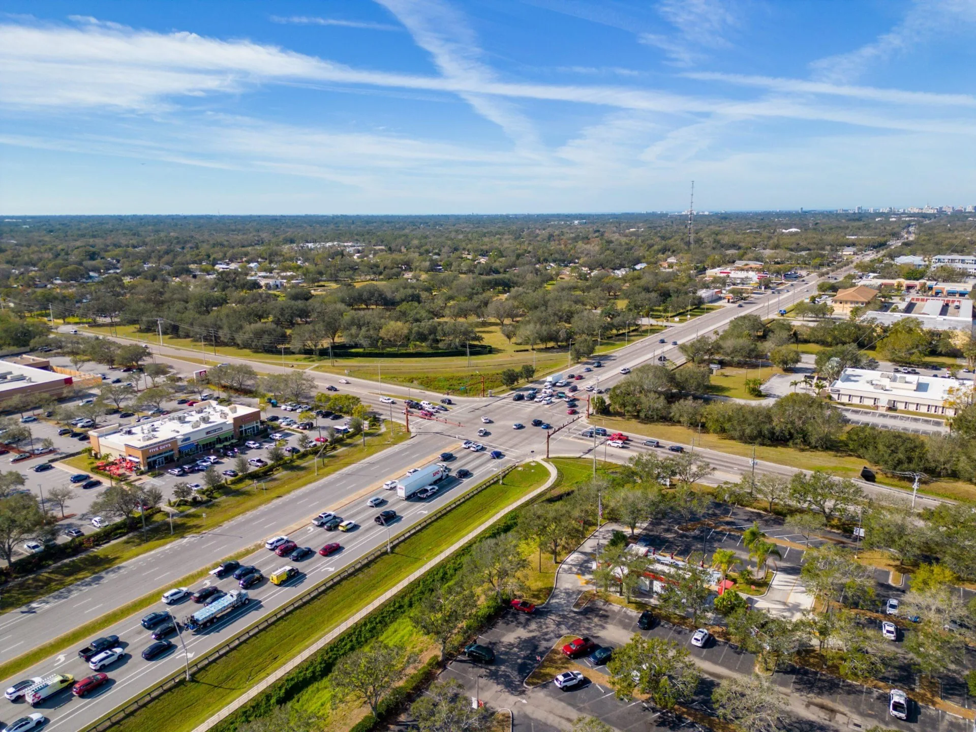 Aerial view of Sarasota Florida neighborhoods served by That 1 Painter Sarasota