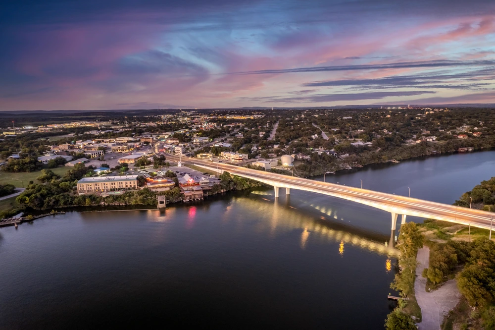 Aerial view of Marble Falls, Horseshoe Bay, and the Highland Lakes served by That 1 Painter Marble Falls