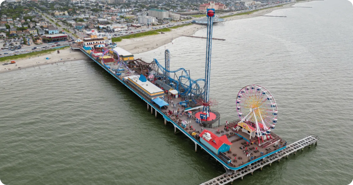 Aerial view of Galveston County, Texas coastal neighborhoods served by That 1 Painter Galveston County