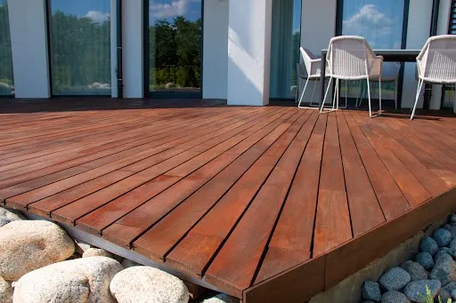 Stained wood deck with rich penetrating finish