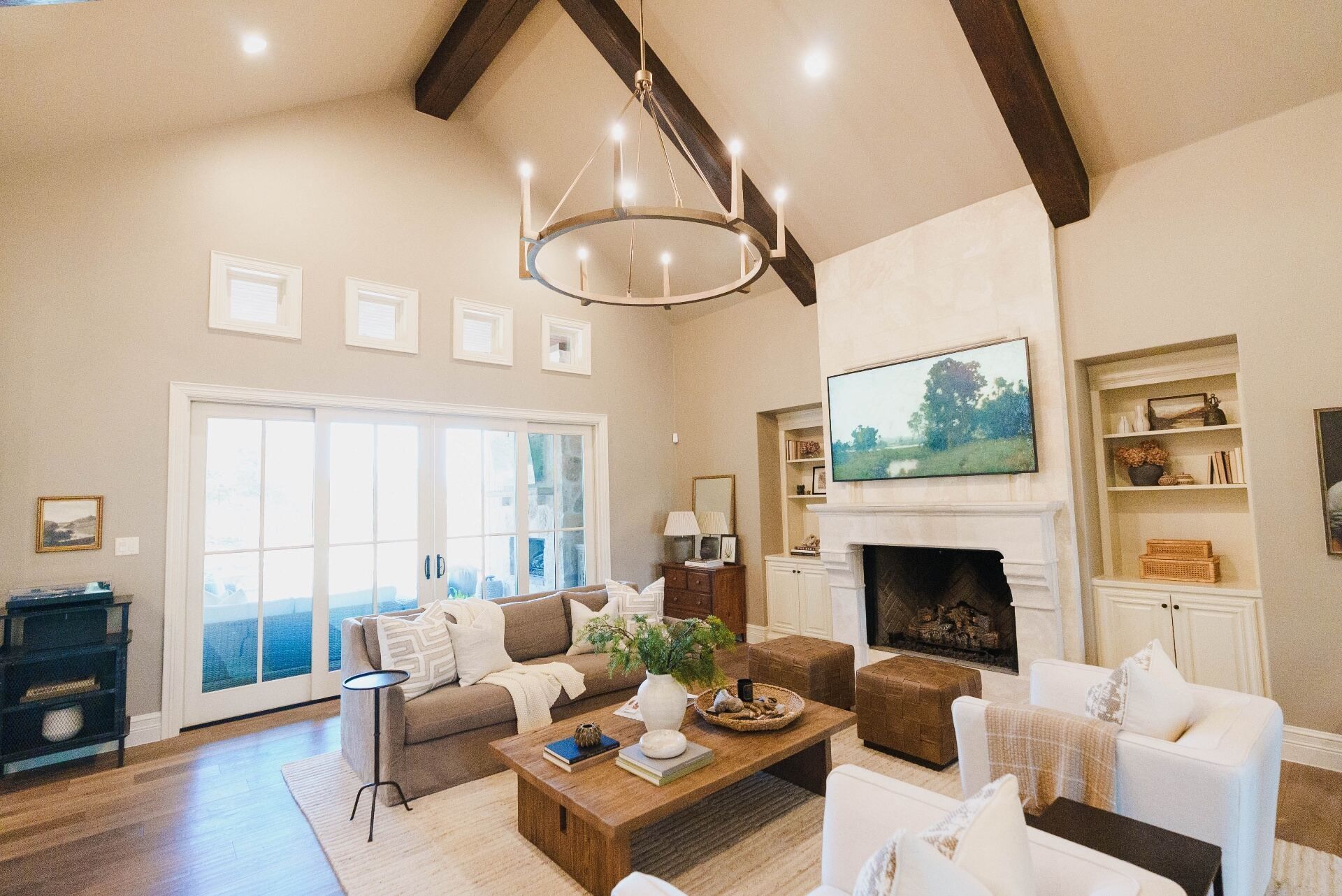 Expert residential repainting of a vaulted great room ceiling and walls in Austin Texas