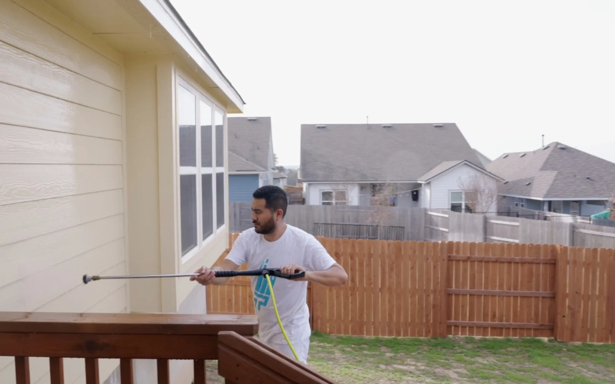 Professional pressure washing of an Amarillo home exterior
