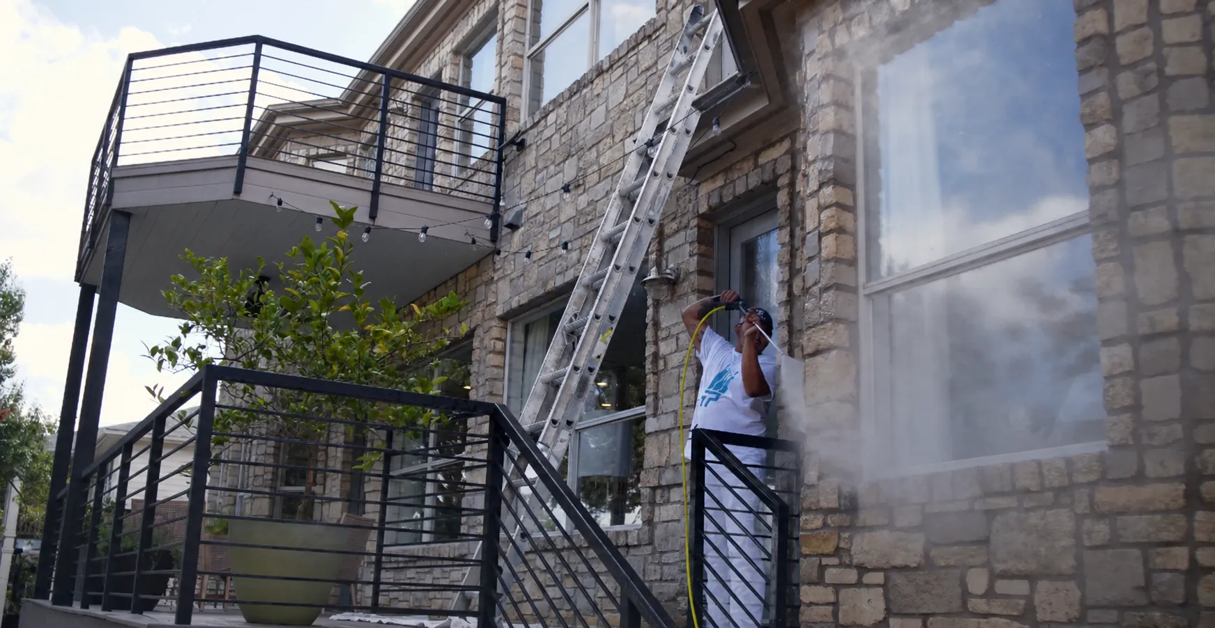 Brick pressure washing before painting
