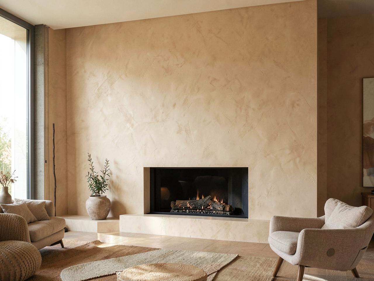 Troweled Roman clay plaster wall installed by That 1 Painter Orange