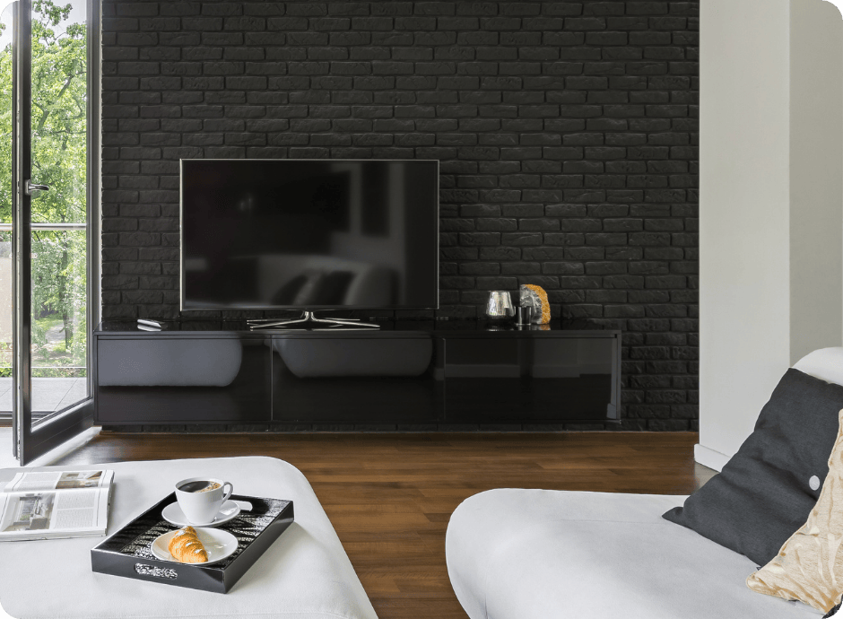 black brick painting on the interior over fire place for that 1 painter