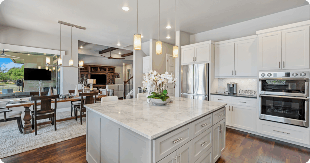 interior painting in holmdel-white kitchen with modern accents painted by professional painters from that 1 painter central jersey