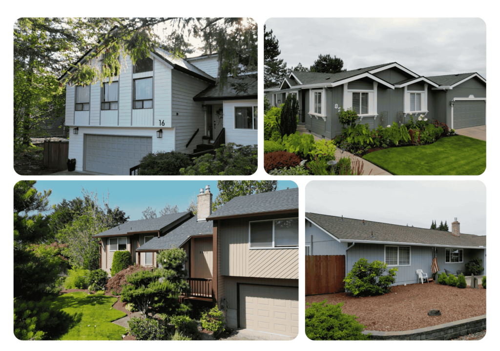 A collection of images of the outside of homes that just used painting services from That 1 Painter Eugene.