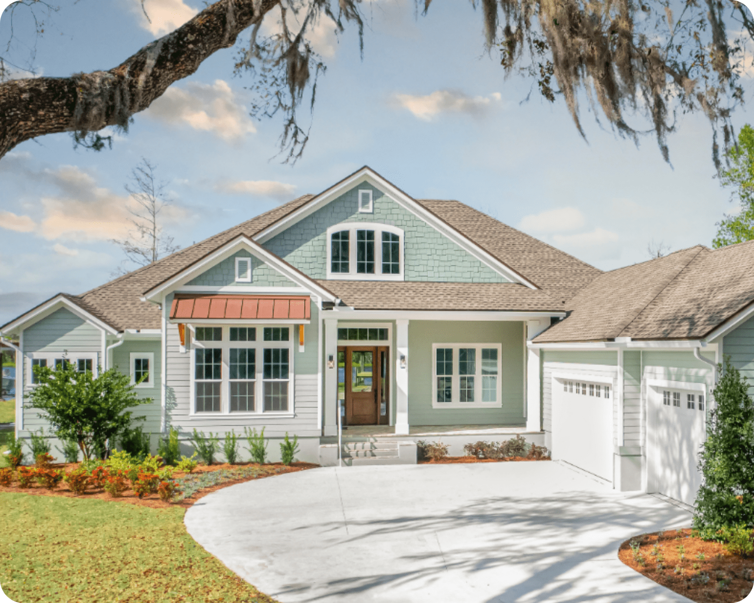 exterior painting in first coast-light blue home with brown roof painted by that 1 painter