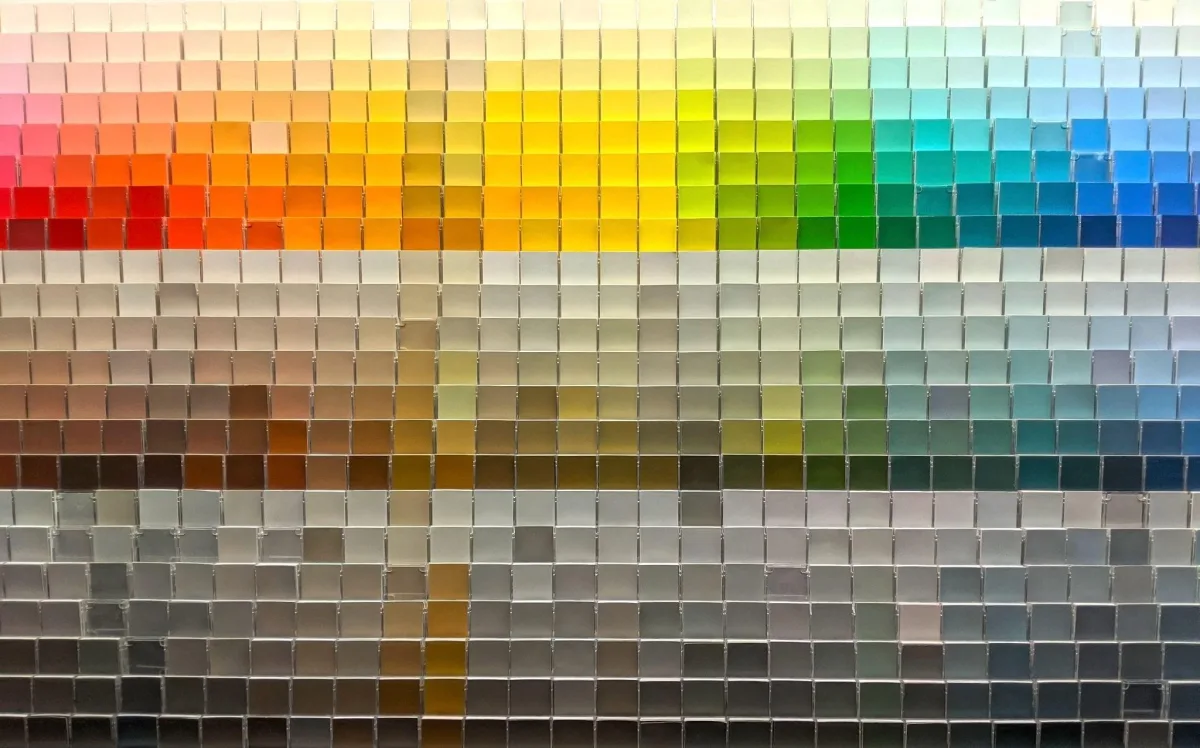 Wall of exterior paint color swatches