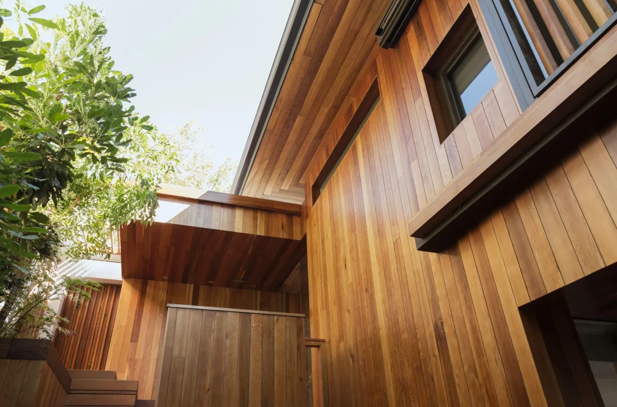 Modern wood-clad exterior siding detail