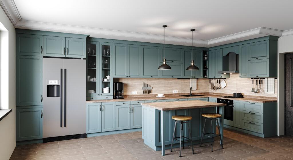 A kitchen painted blue by That 1 Painter Louisville.