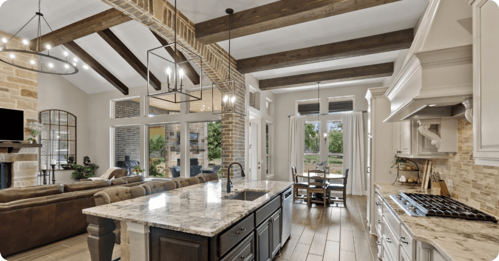 painters in seguin paint the interior of a kitchen and stain the ceiling wood beams brown for that 1 painter