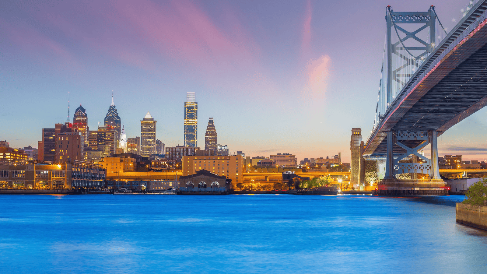 downtown philadelphia skyline at sunset from professional painters from that 1 painter philadelphia