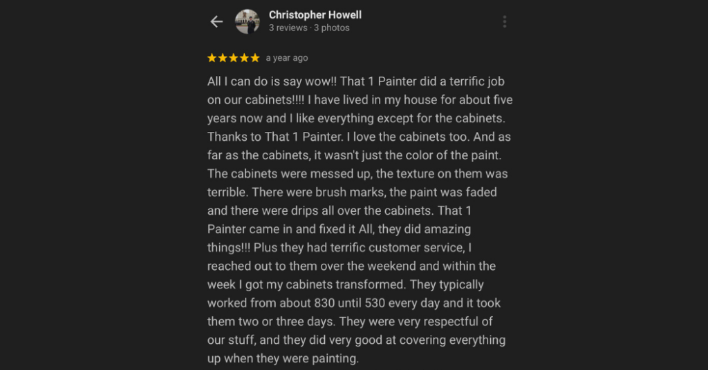 Screenshot of Positive Feedback for That 1 Painter San Antonio Professional Painters on their Google Business Profile Reviews.