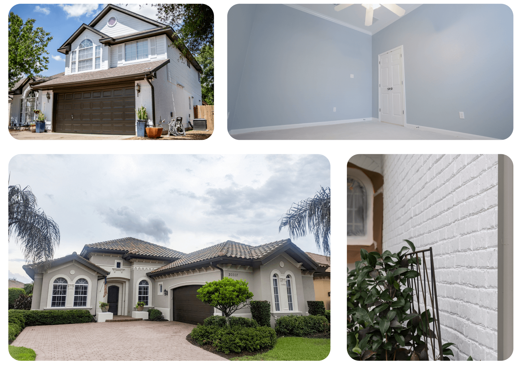 Portfolio gallery showing before and after photos of completed painting projects