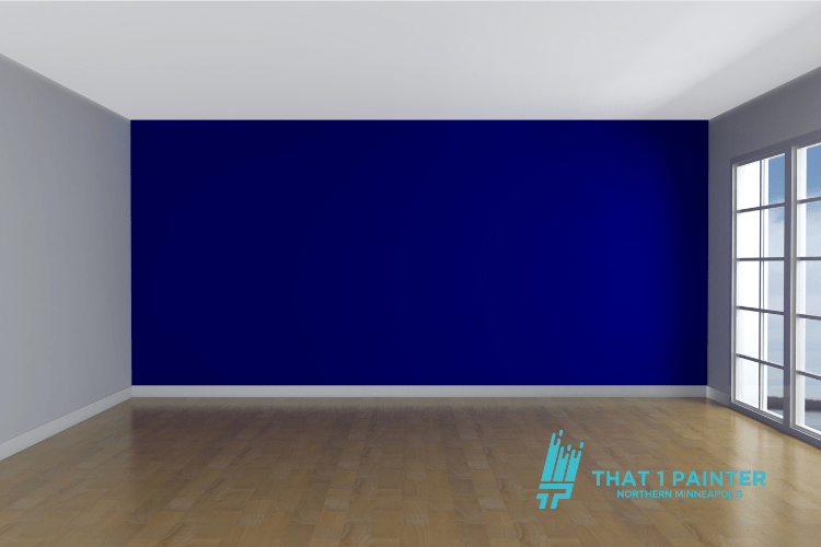 A modern living space featuring a bold blue statement wall painted by That 1 Painter Northern Minneapolis, showcasing expert craftsmanship and high-quality painting services. This stunning accent wall highlights the trusted painting experts' ability to create visually striking interiors with stress-free, mess-free results.
