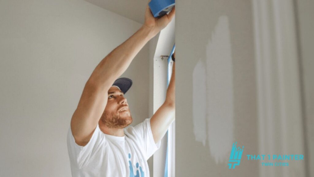 Professional painter taping walls before interior painting in Minneapolis