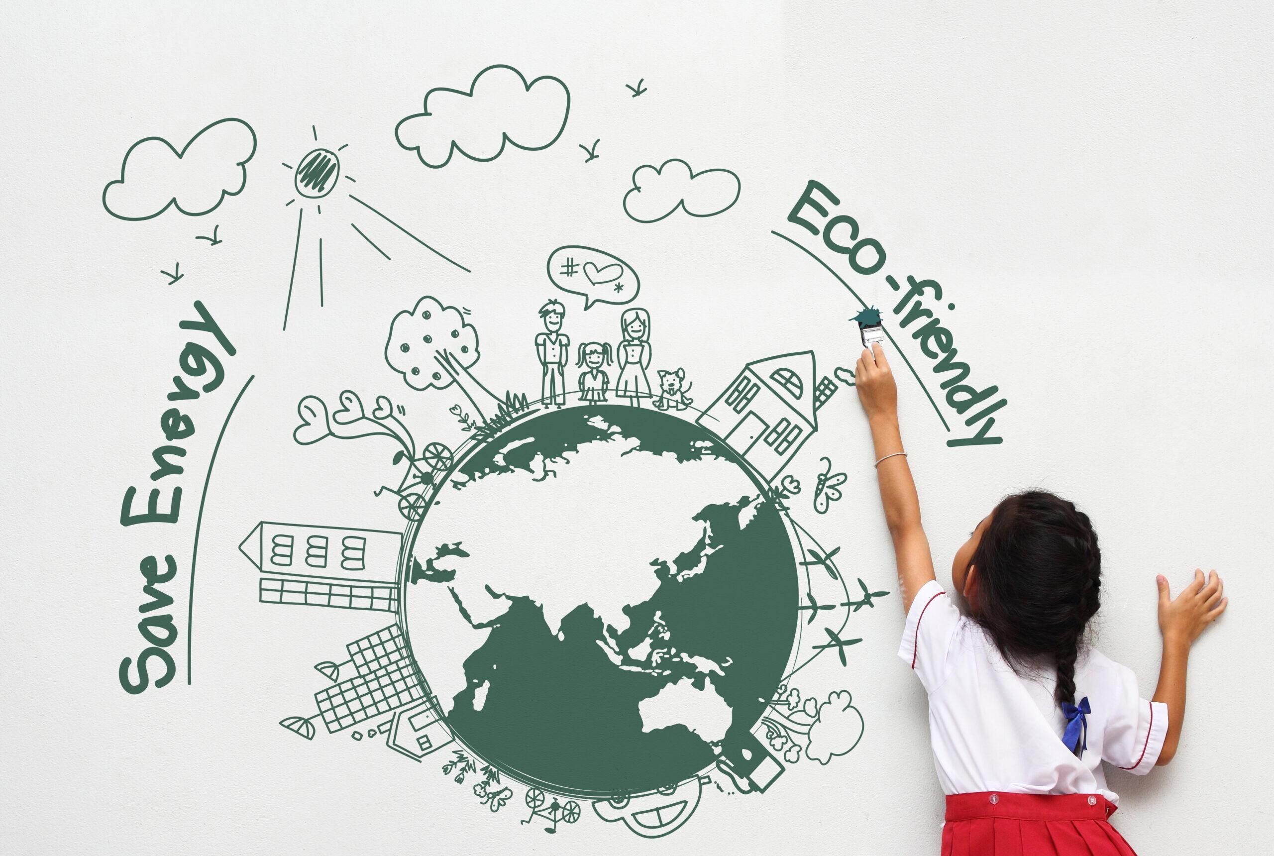eco-friendly paint and the eco friendly kid painting on wall in green