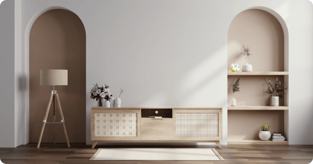 two tone painting trend with beige and white walls with shelves for that 1 painter painting trends