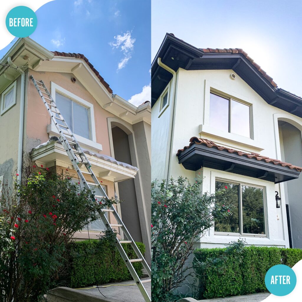Before After Pink to White Masonry Flat Exterior