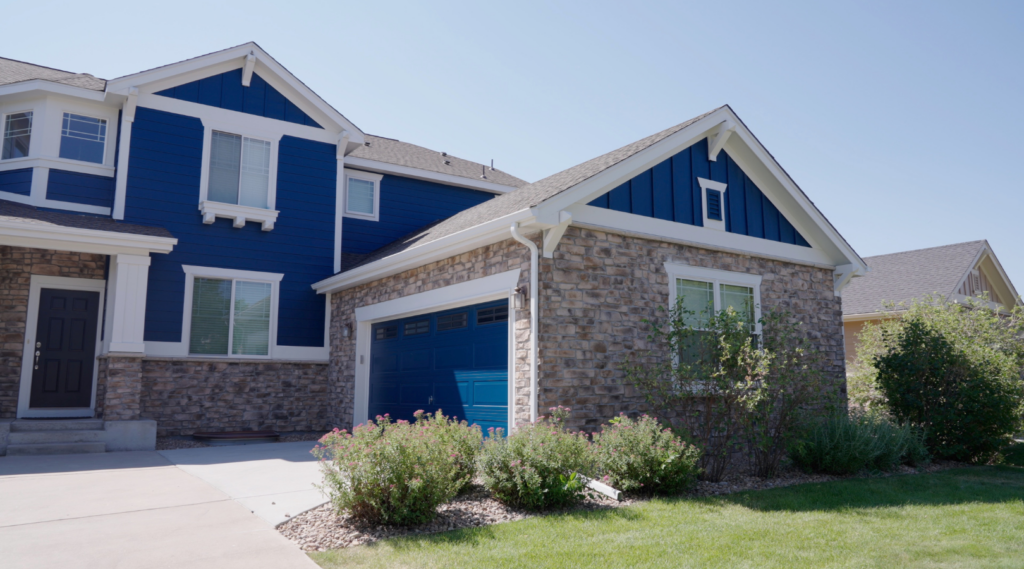 Blue paint on home exteriors with that 1 painter