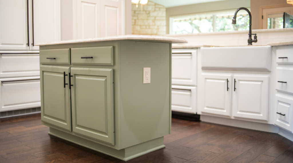 Green painted kitchen cabinets by that 1 painter 
