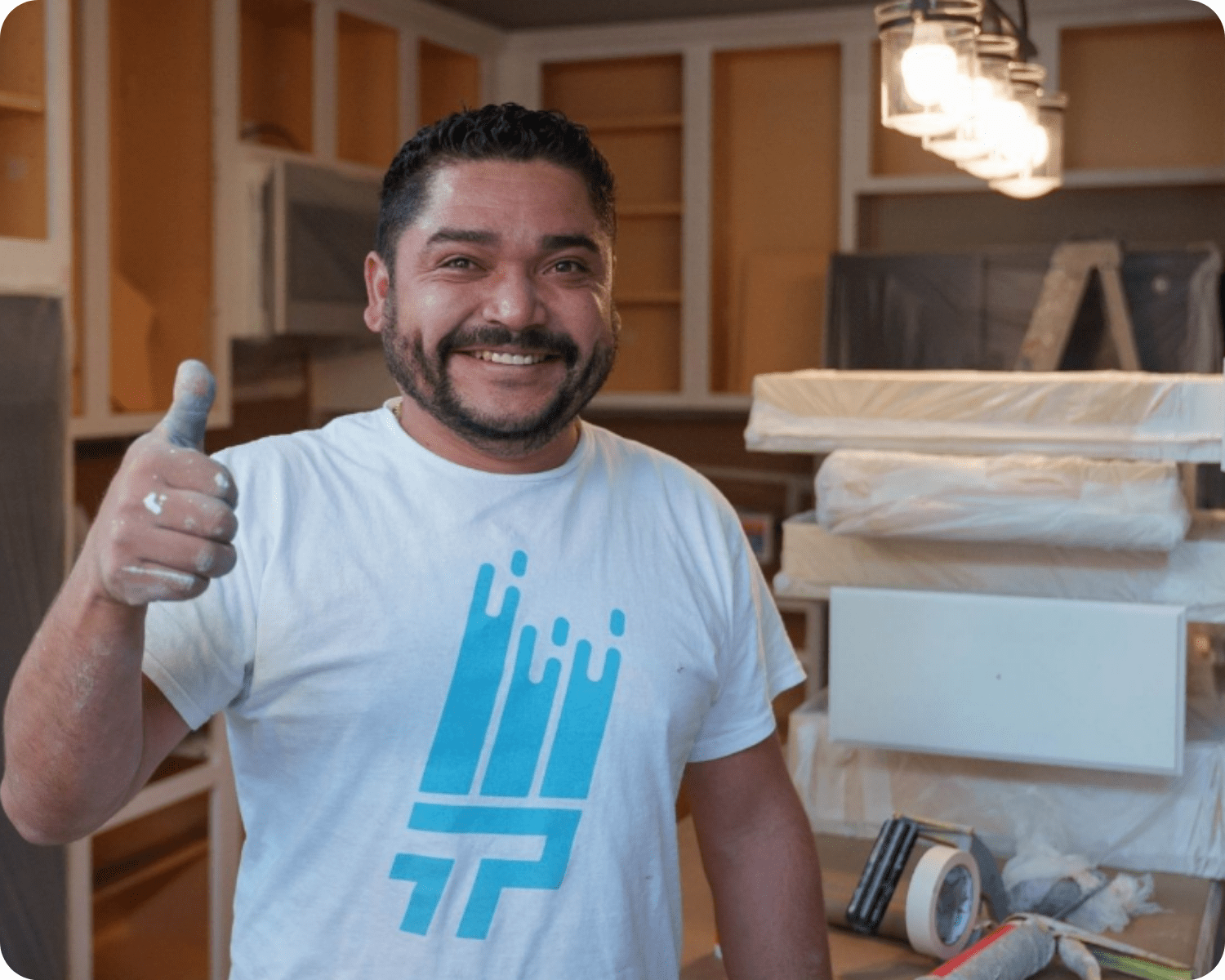 cabinet painting from that 1 painter-kitchen getting painted by that 1 painter-white cabinets