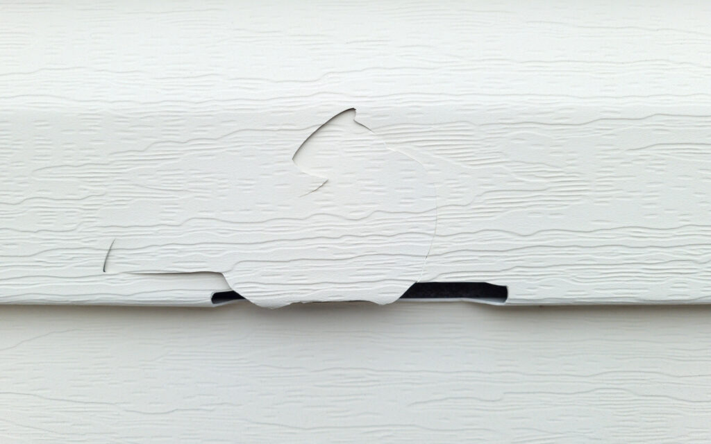 Can You Paint Vinyl Siding? Yes, If You Paint It the Right Way 1 damaged vinyl siding that needs to be replaced instead of repainted with vinyl siding paint